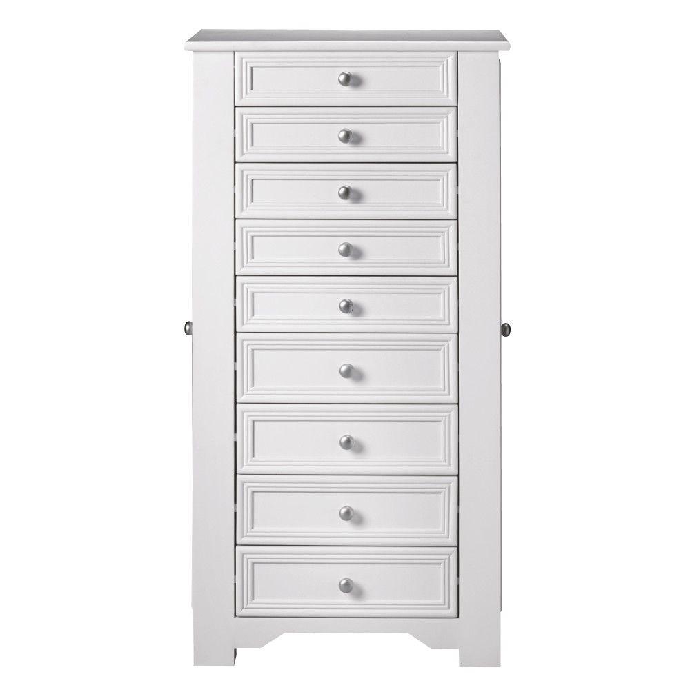 white jewelry armoire with drawers