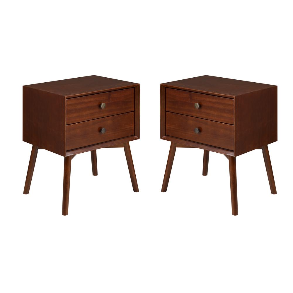 Walker Edison Furniture Company Mid Century 2 Drawer Solid Wood Walnut Nightstand 2 Pack Hd8276 The Home Depot