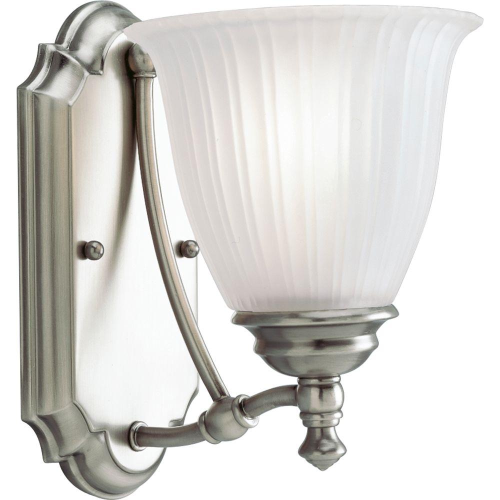 Clearance Lighting The Home Depot Renovations 1 Light Antique Nickel Bath Sconce With Etched Gl Shade