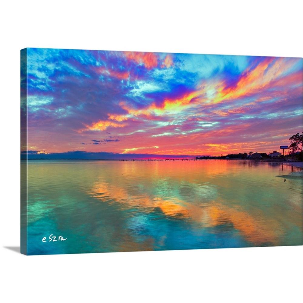 Greatbigcanvas Pink Sunset Sea Beautiful Sunrise Cloud Streaks By Eszra Tanner Canvas Wall Art 24 36x24 The Home Depot