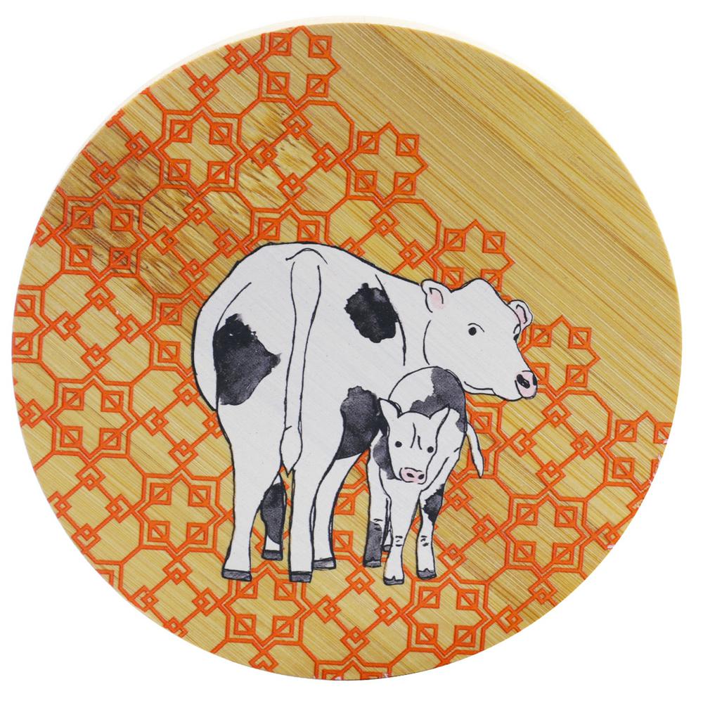 Ceramic Coaster Set with Metal Stand Farm Animals Design.