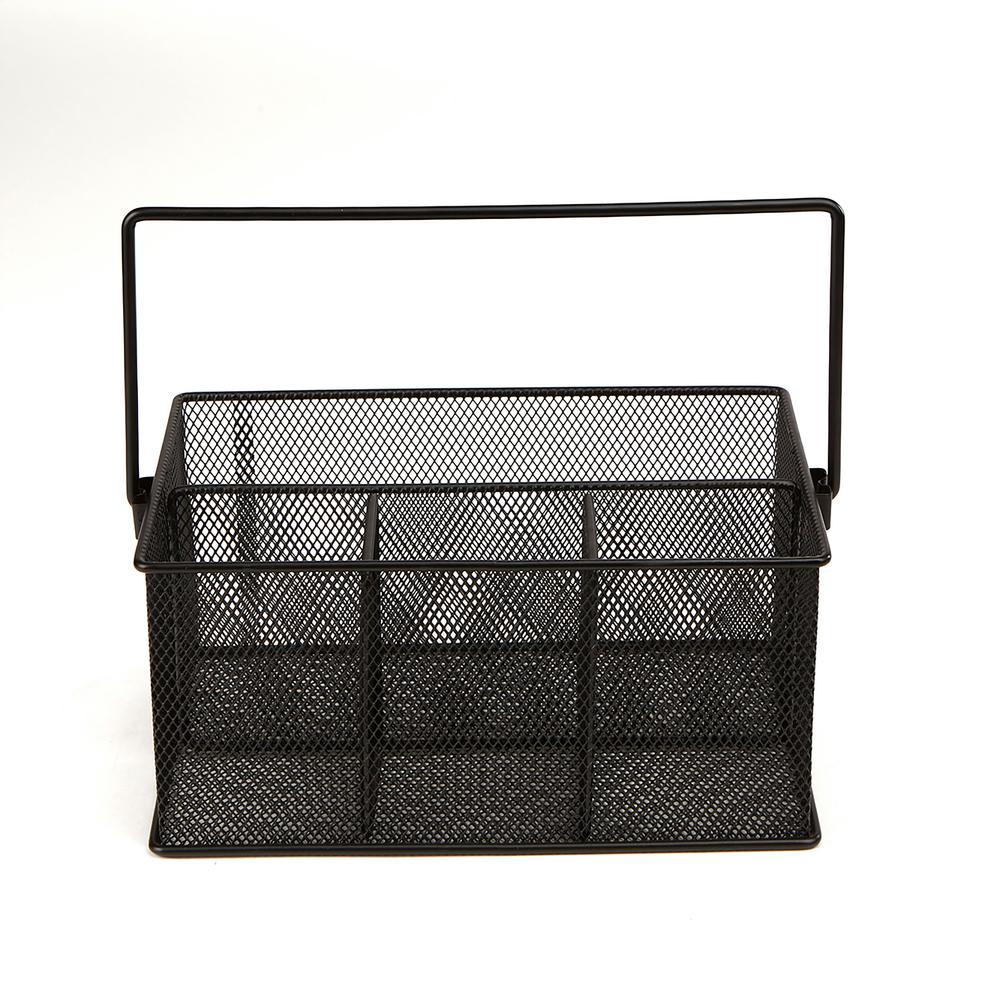 Mind Reader 4 Compartment Mesh Storage Basket Organizer With Handle Mind Reader 4 Compartment Mesh Storage Basket Organizer With Handle Black