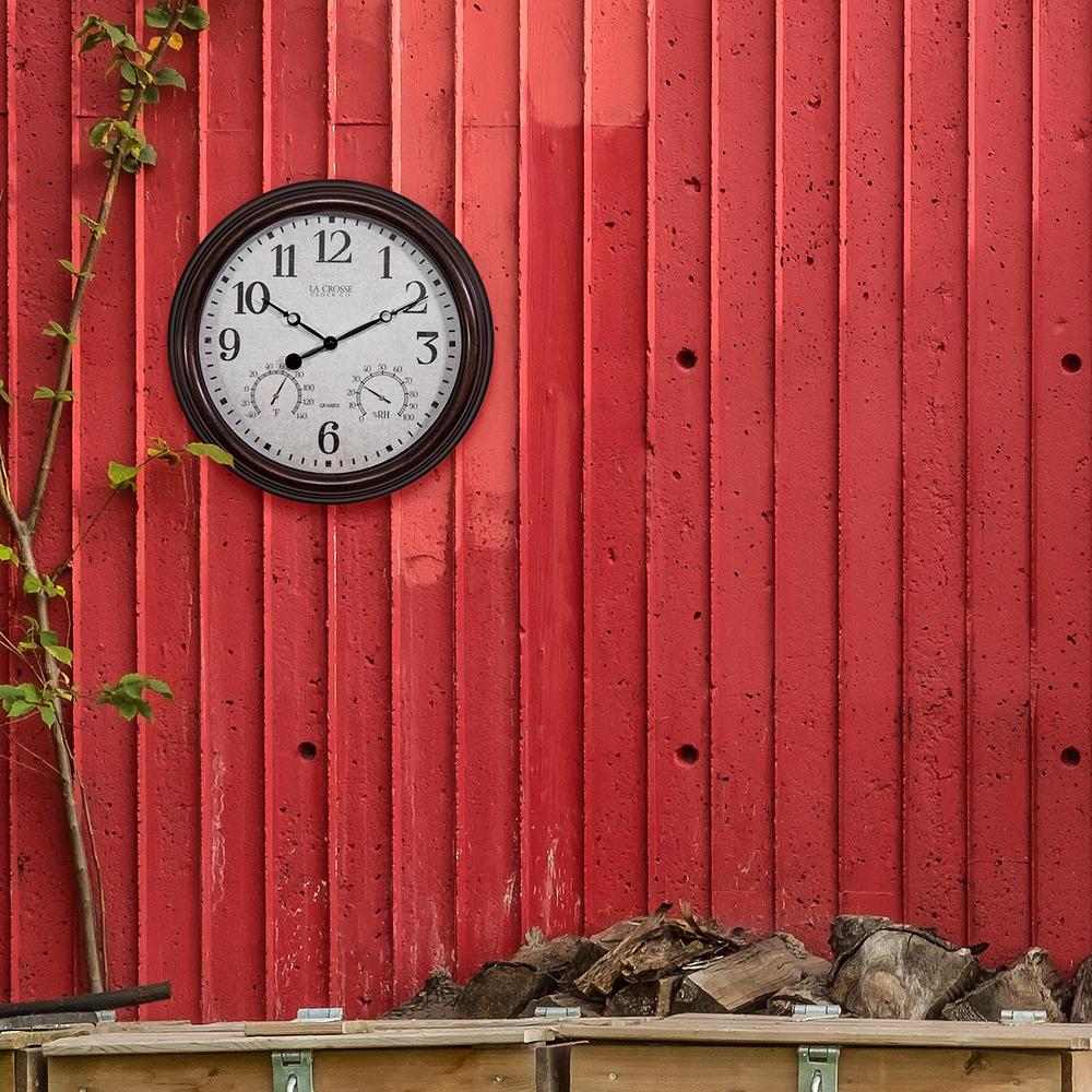 Equity by La Crosse 29005 Outdoor Thermometer and Humidity Wall Clock Brown 10