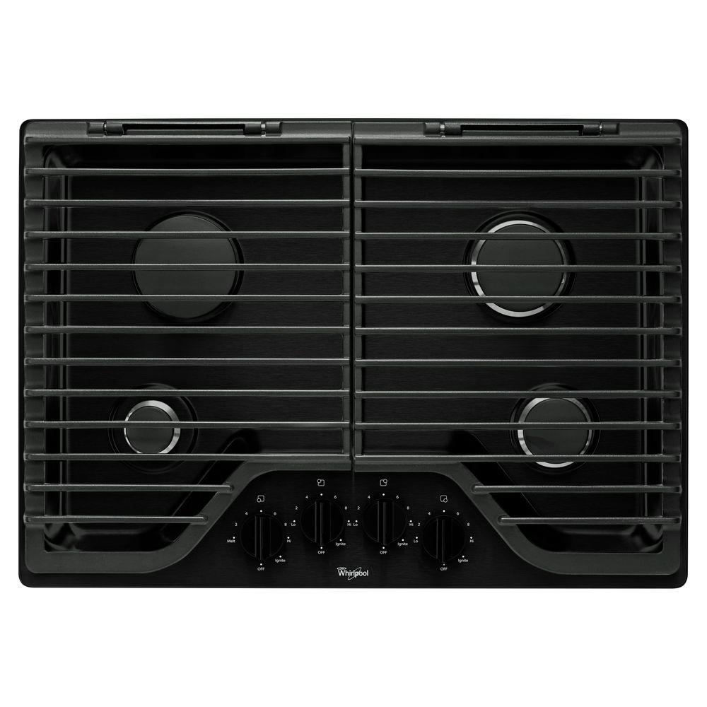 Whirlpool 30 in. Gas Cooktop in Black with 4 Burners including 18000