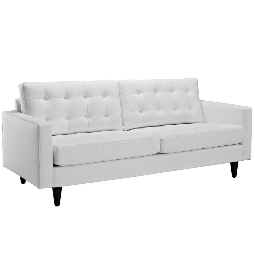 Modway Empress 84 5 In White Faux Leather 4 Seater Tuxedo Sofa With Square Arms Eei 1010 Whi The Home Depot