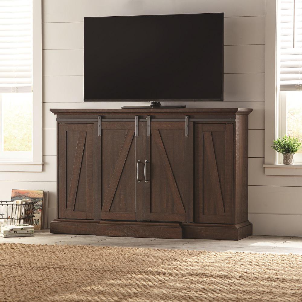 Home Decorators Collection Chestnut Hill 56 In Tv Stand Electric Fireplace With Sliding Barn Door Rustic Brown