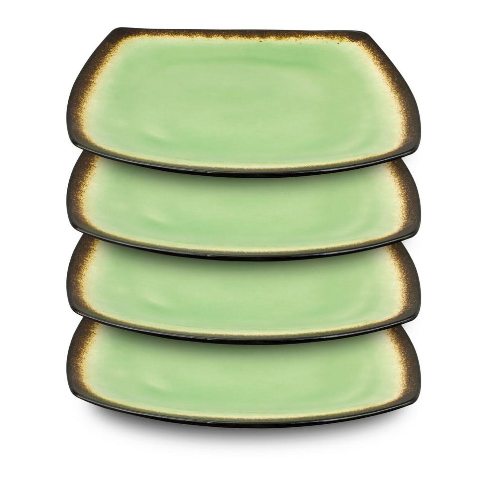 Curved edges Haus by Kalorik 16-Piece Brown and Lime Dinnerware Set