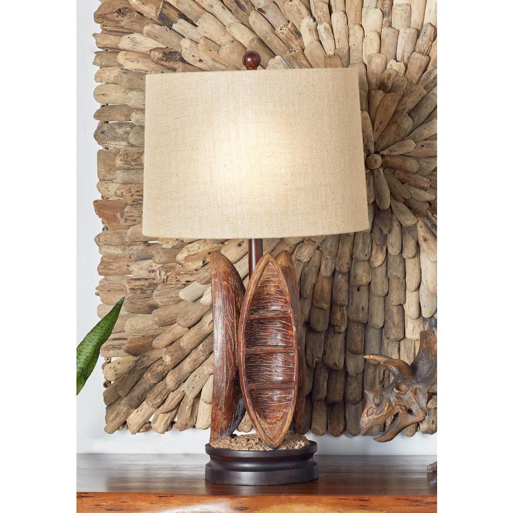 29 inch Brown Boat Design Table Lamp with Beige Drum Shade