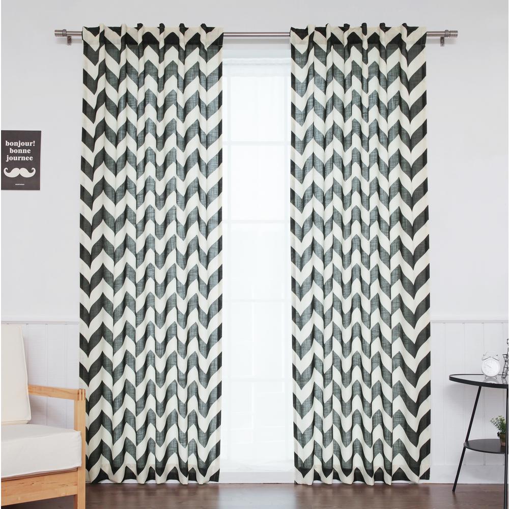 84 In L Black Faux Linen Chevron Curtain 2 Pack Slublinen Chevr