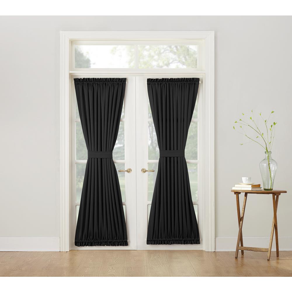 Sun Zero Semi Opaque Gregory Black Room Darkening Door Panel Curtain 47405 The Home Depot