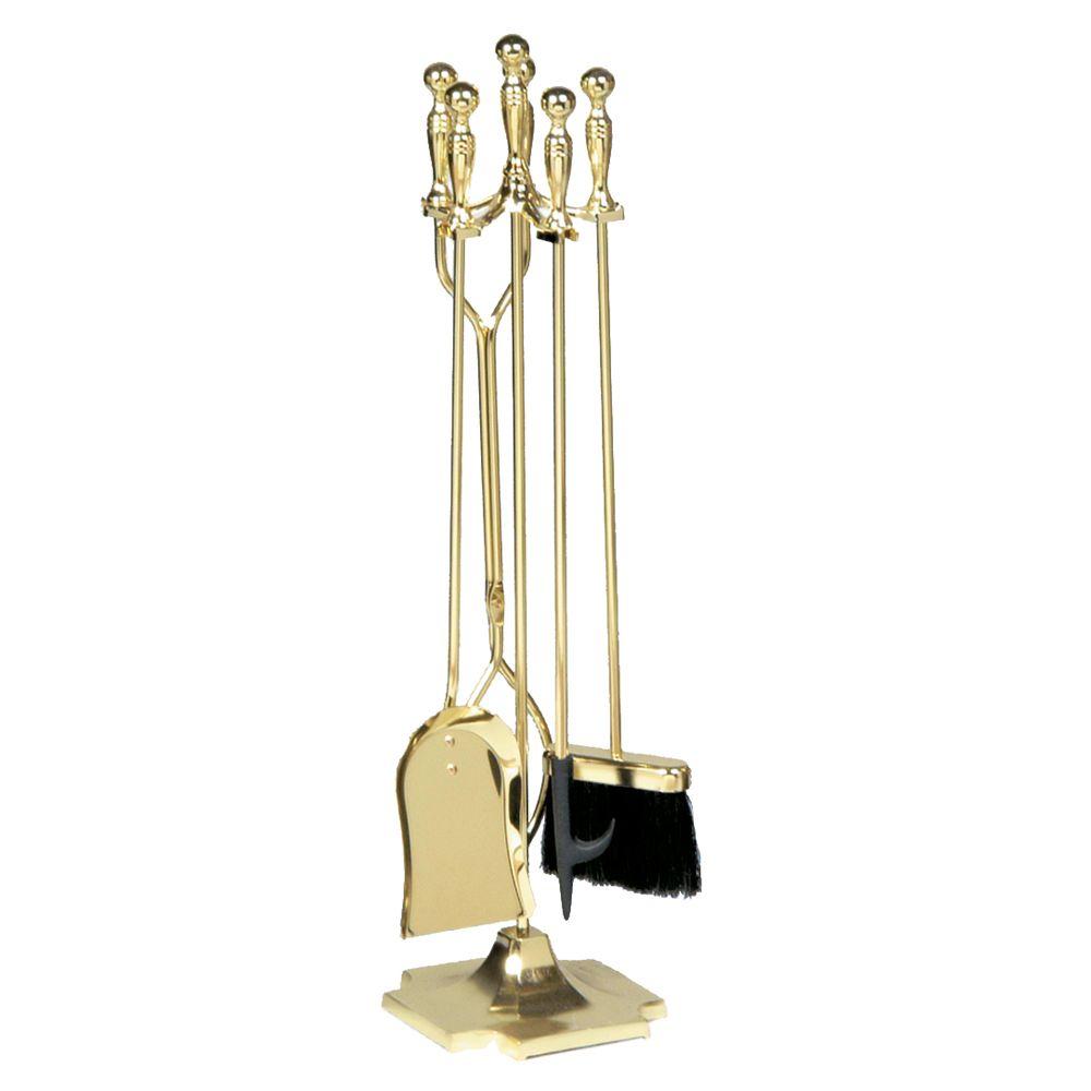 Uniflame Polished Brass Finish 5 Piece Fireplace Tool Set With