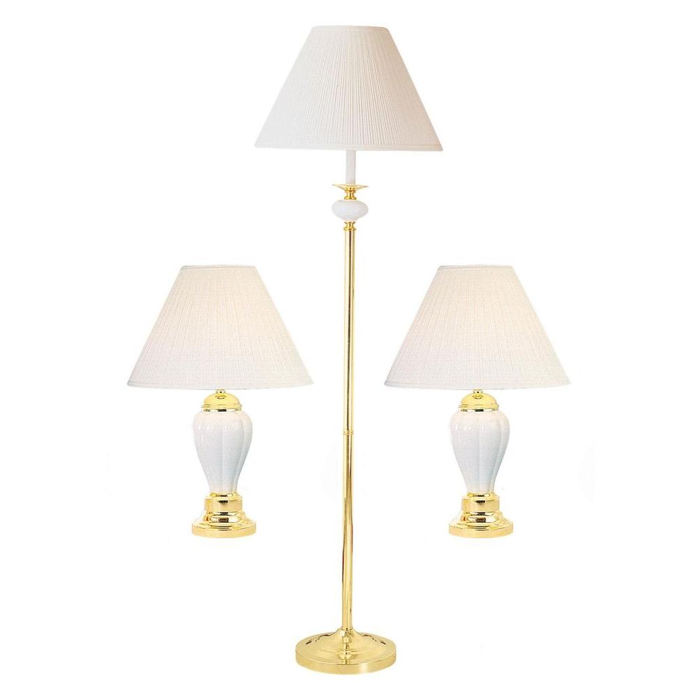 Ore International 64 In And 27 Ivory Ceramic Brass Table Floor Lamp Set Of 3