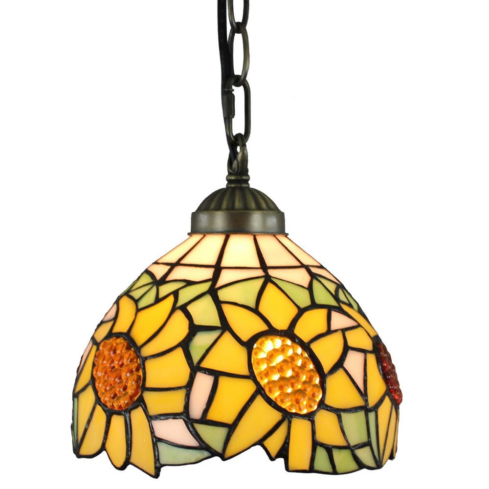 Amora Lighting Tiffany Style 1 Light Sunflower Pendant Lamp 8 In Wide