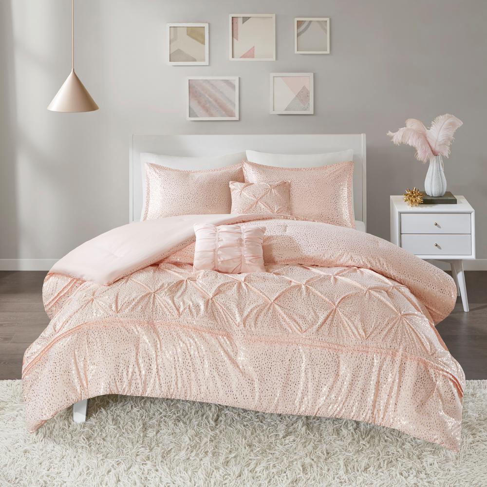 Intelligent Design Everly 4 Piece Blush Gold Twin Comforter Set Id10 1341 The Home Depot