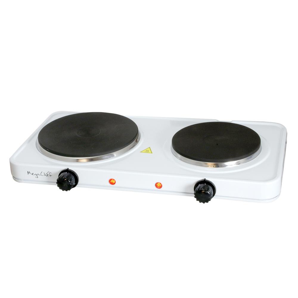MegaChef Portable 2Burner 7.25 in. Sleek White Hot Plate with Temperature Control985103789M