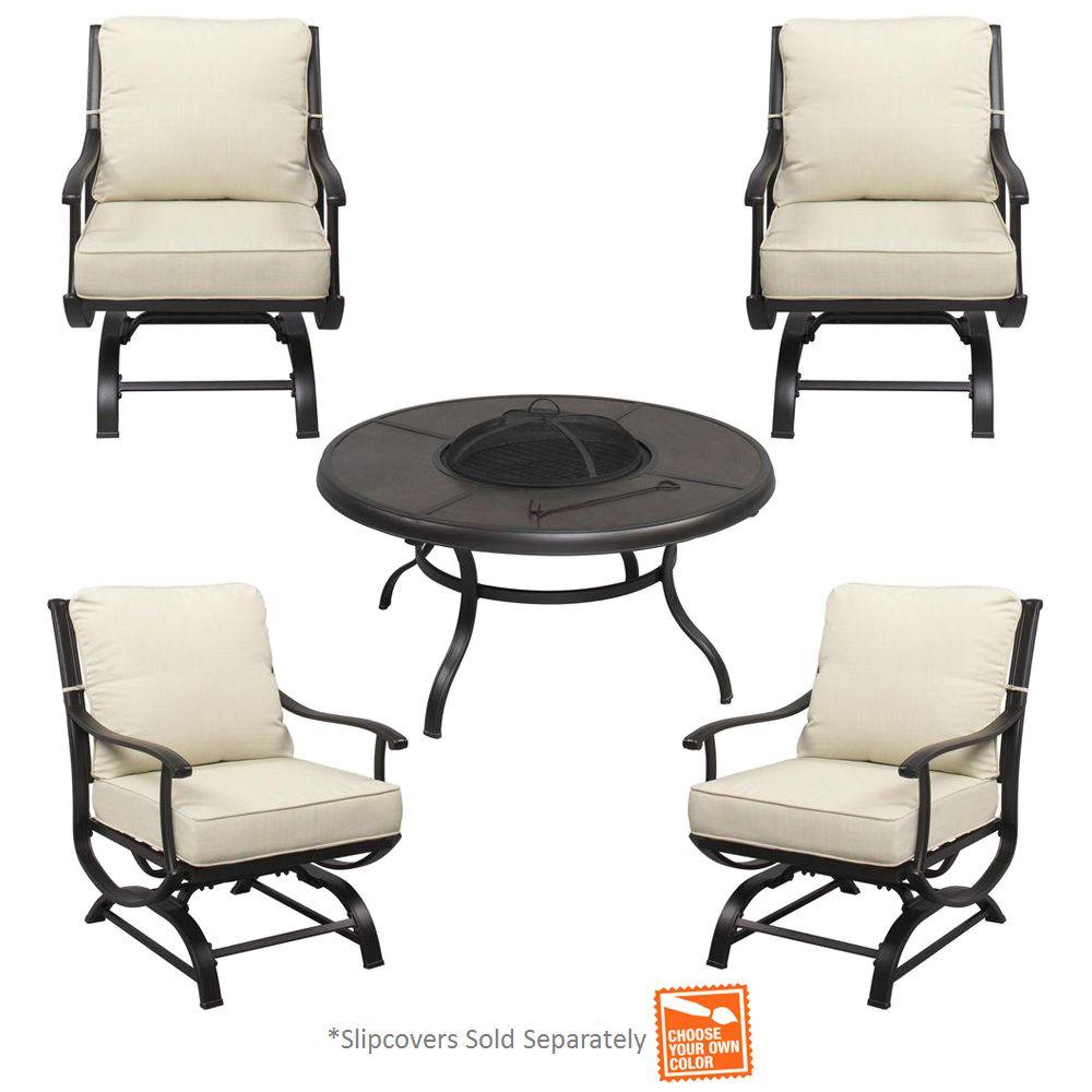 Hampton Bay Redwood Valley 5-Piece Metal Patio Fire Pit Seating Set