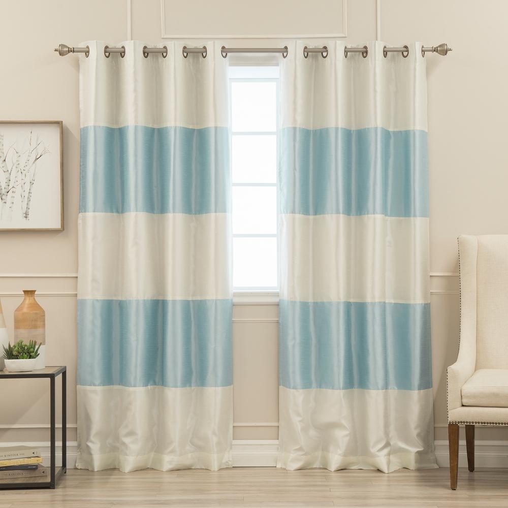 Best Home Fashion 84 In L Ivory And Sky Blue Faux Silk Striped L Ivory And Sky Blue Faux Silk Striped Blackout Curtain