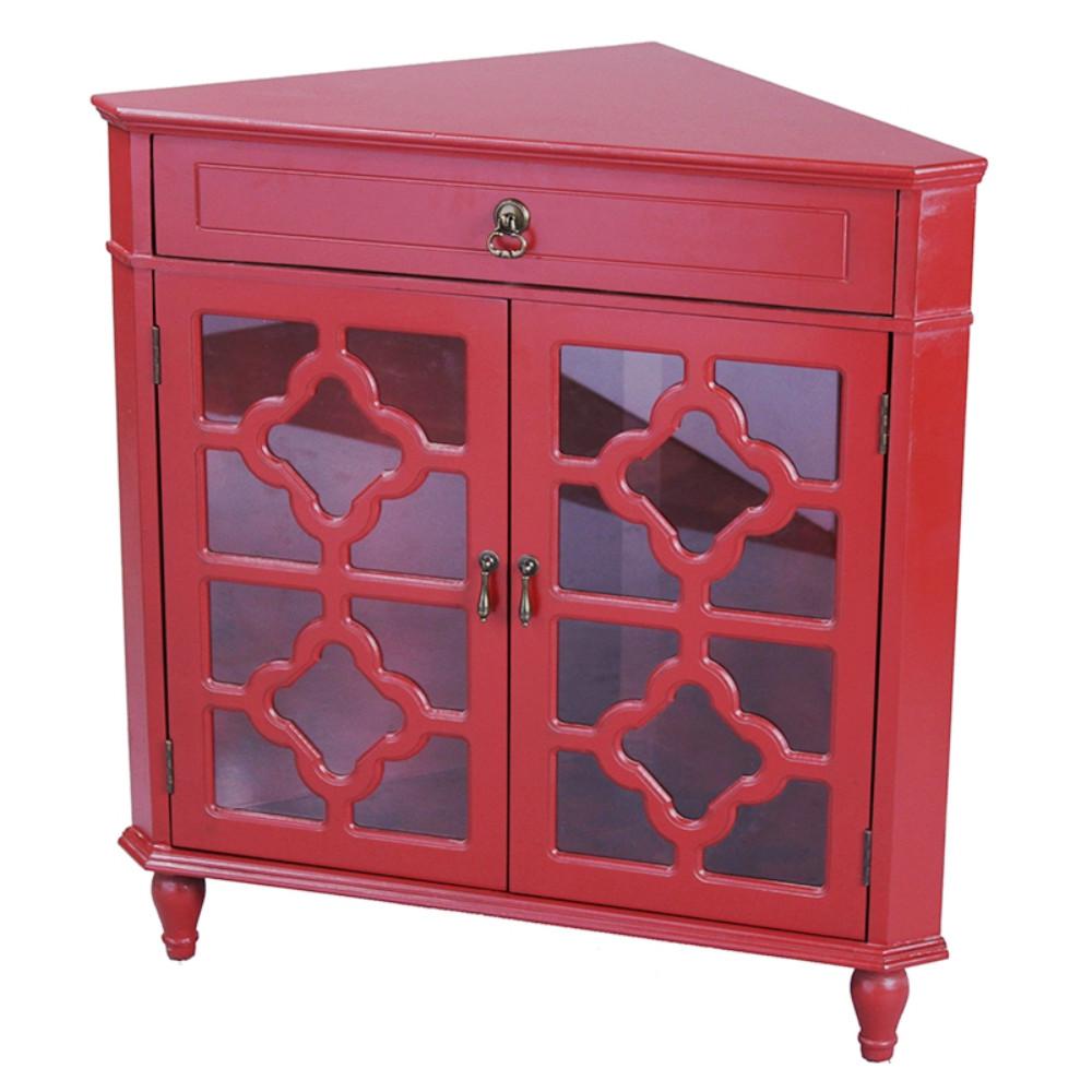 Homeroots Shelly Assembled Red D Wood Clear Glass Utility Cabinet