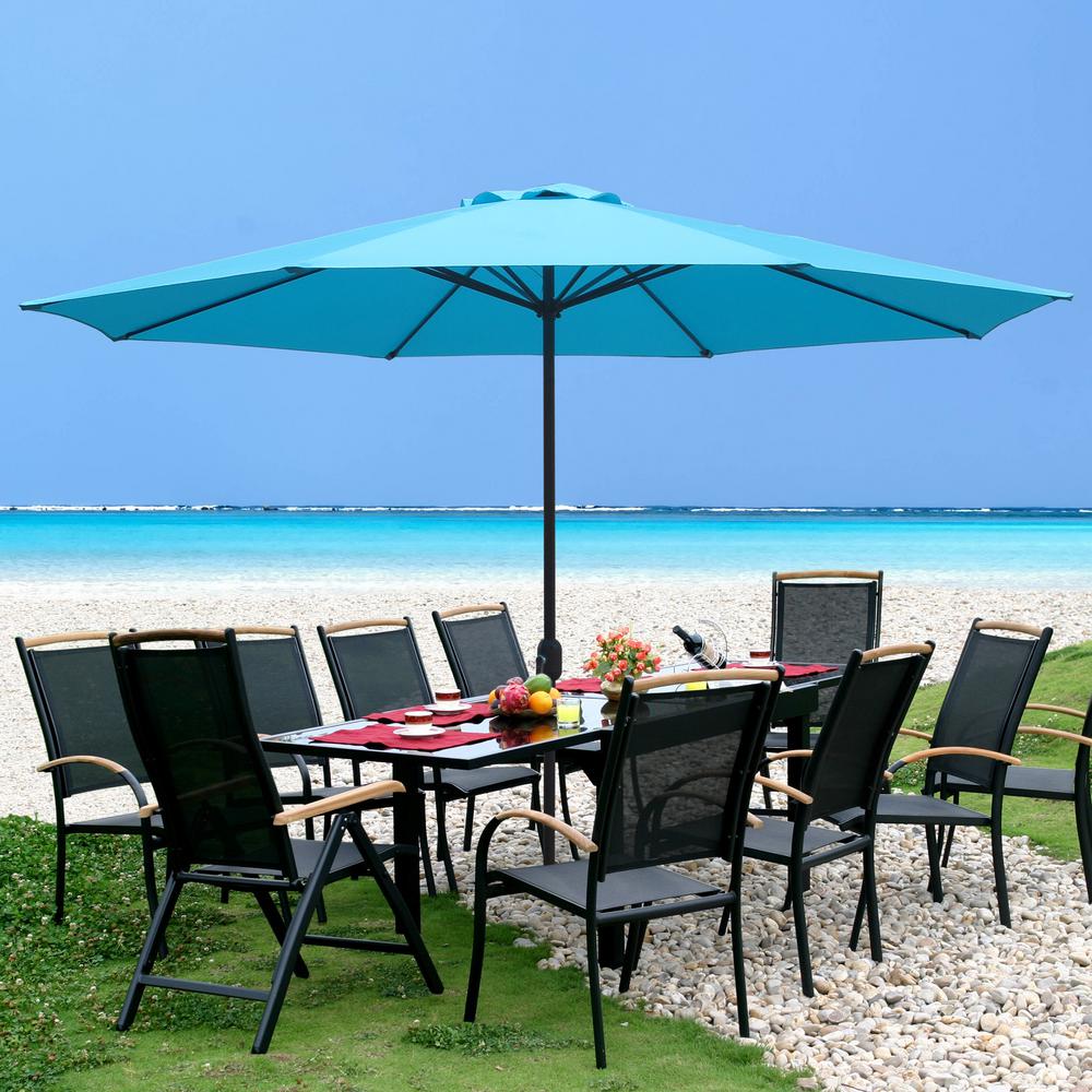 Maypex 11 Ft Steel Market Round Patio Umbrella In Aqua 300263 A The Home Depot