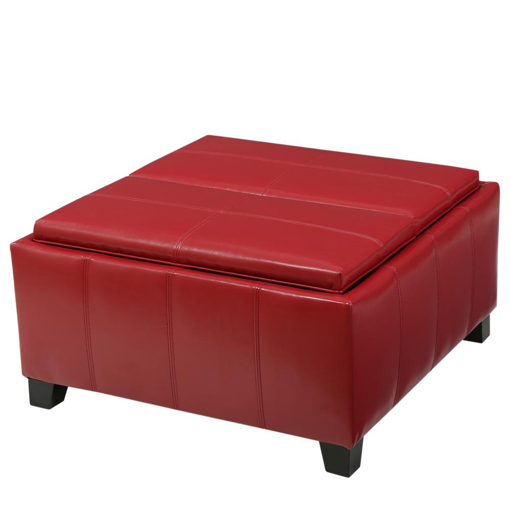 Noble House Mansfield Red PU Leather Tray Top Storage Ottoman296882 The Home Depot