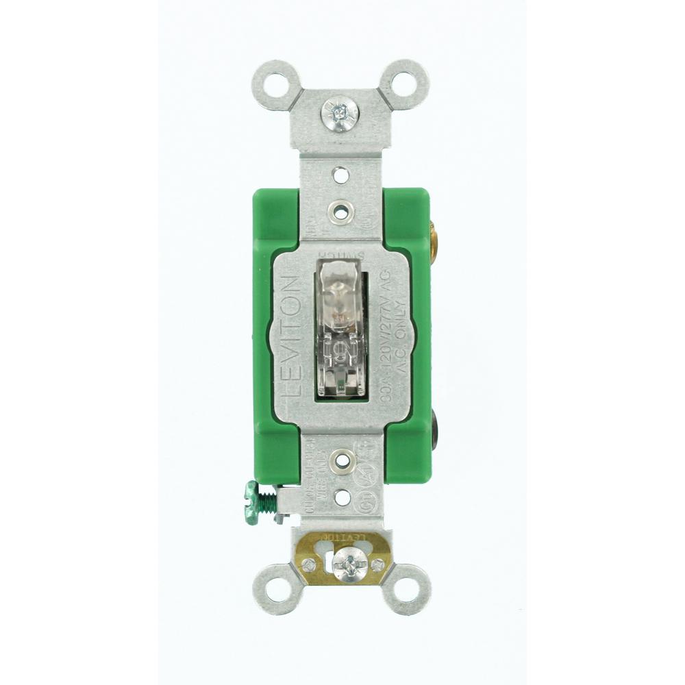 Leviton 30 Amp Industrial Grade Heavy Duty Double Pole Pilot Light Toggle Switch Clear 3032 Plc 