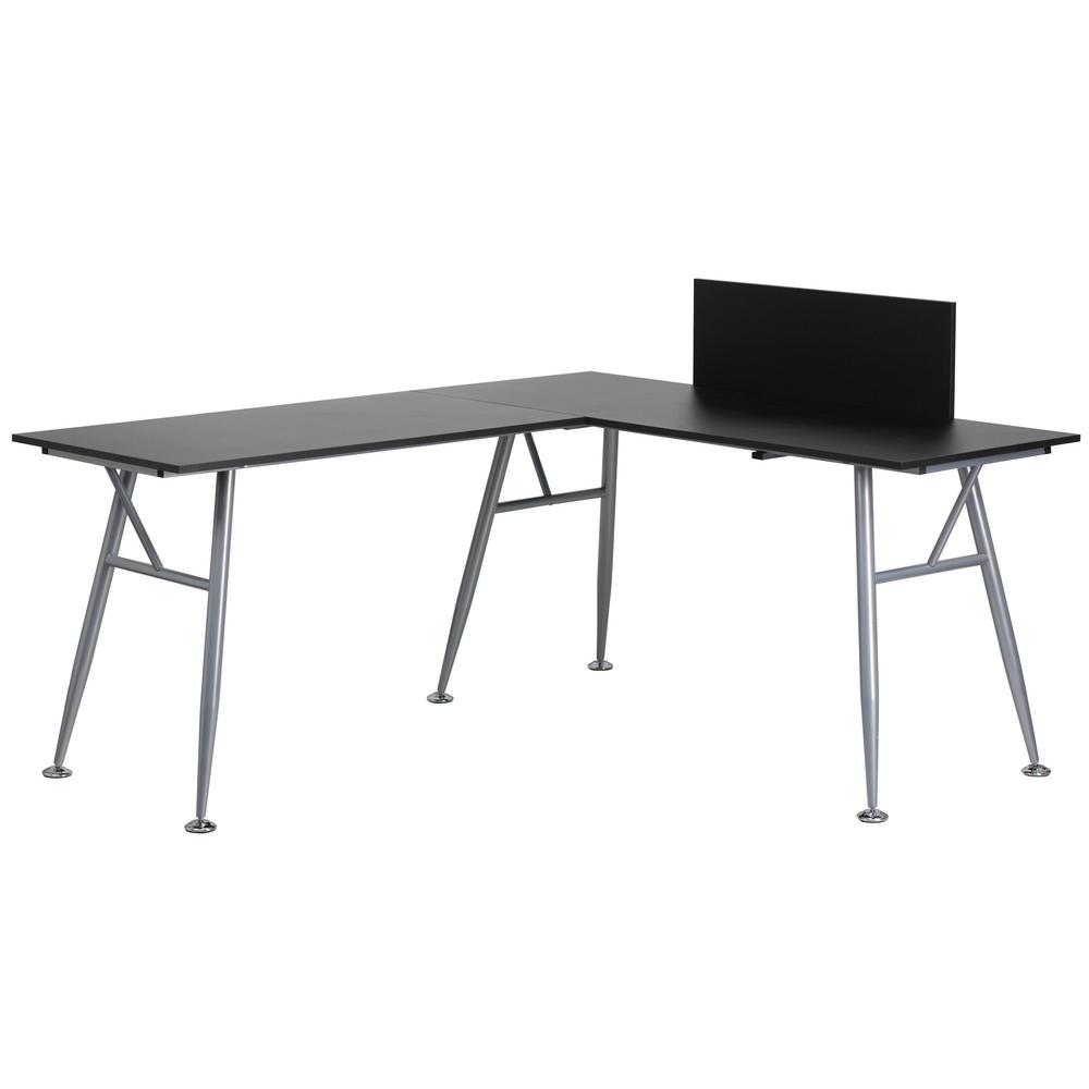 Flash Furniture Black Laminate L Shape Computer Desk With Silver Flash Furniture Black Laminate L Shape Computer Desk With Silver Frame Finish
