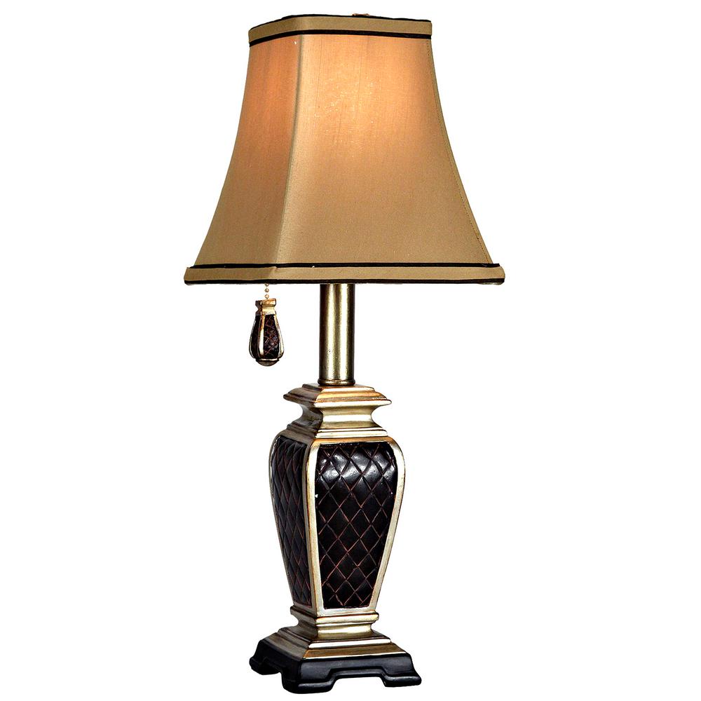 StyleCraft 18 in. Brompton Table Lamp with Gold Fabric ShadeL11004DS
