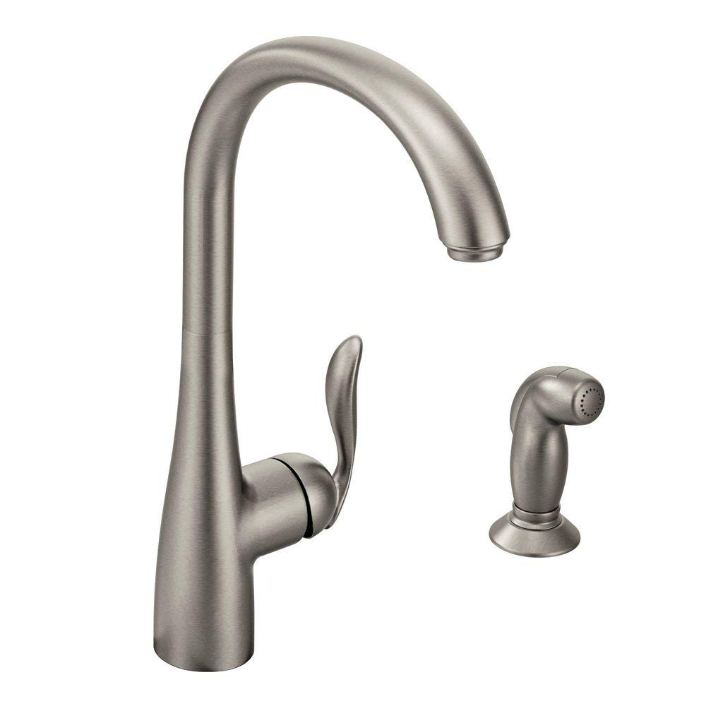 Moen Arbor High Arc Single Handle Standard Kitchen Faucet With Side Sprayer In Spot Resist Stainless 7790srs The Home Depot