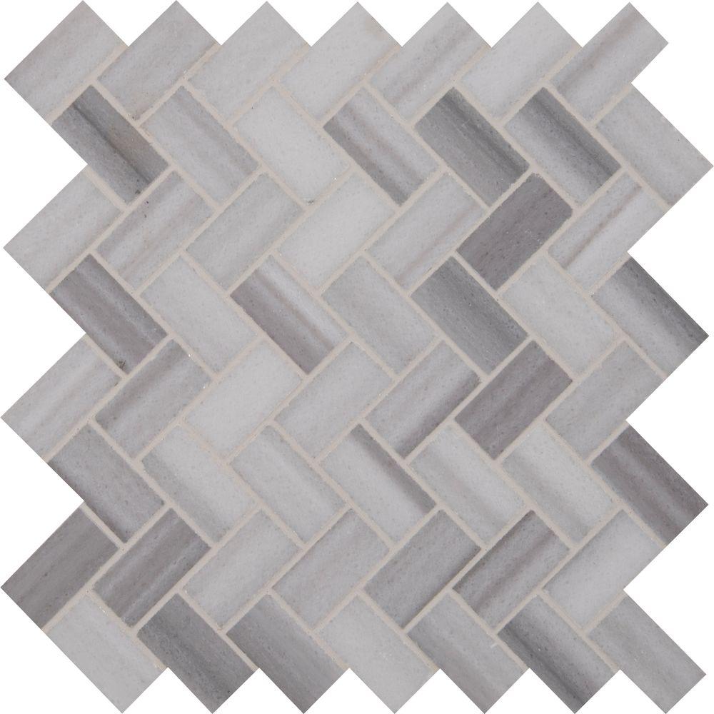 Bergamo Herringbone 12 In X 10 Mm Polished Marble Mesh Mounted Mosaic Tile Sq Ft Case