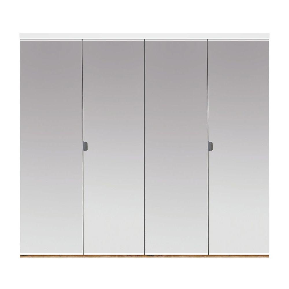 48 In X 80 In Polished Edge Mirror Solid Core Mdf Full Lite Interior Closet Wood Bi Fold Door With White Trim