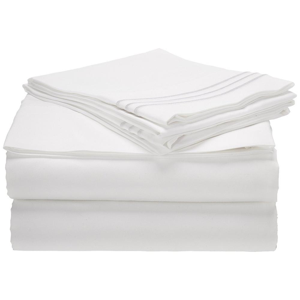 Elegant Comfort 1500 Series 4Piece White Triple Marrow Embroidered