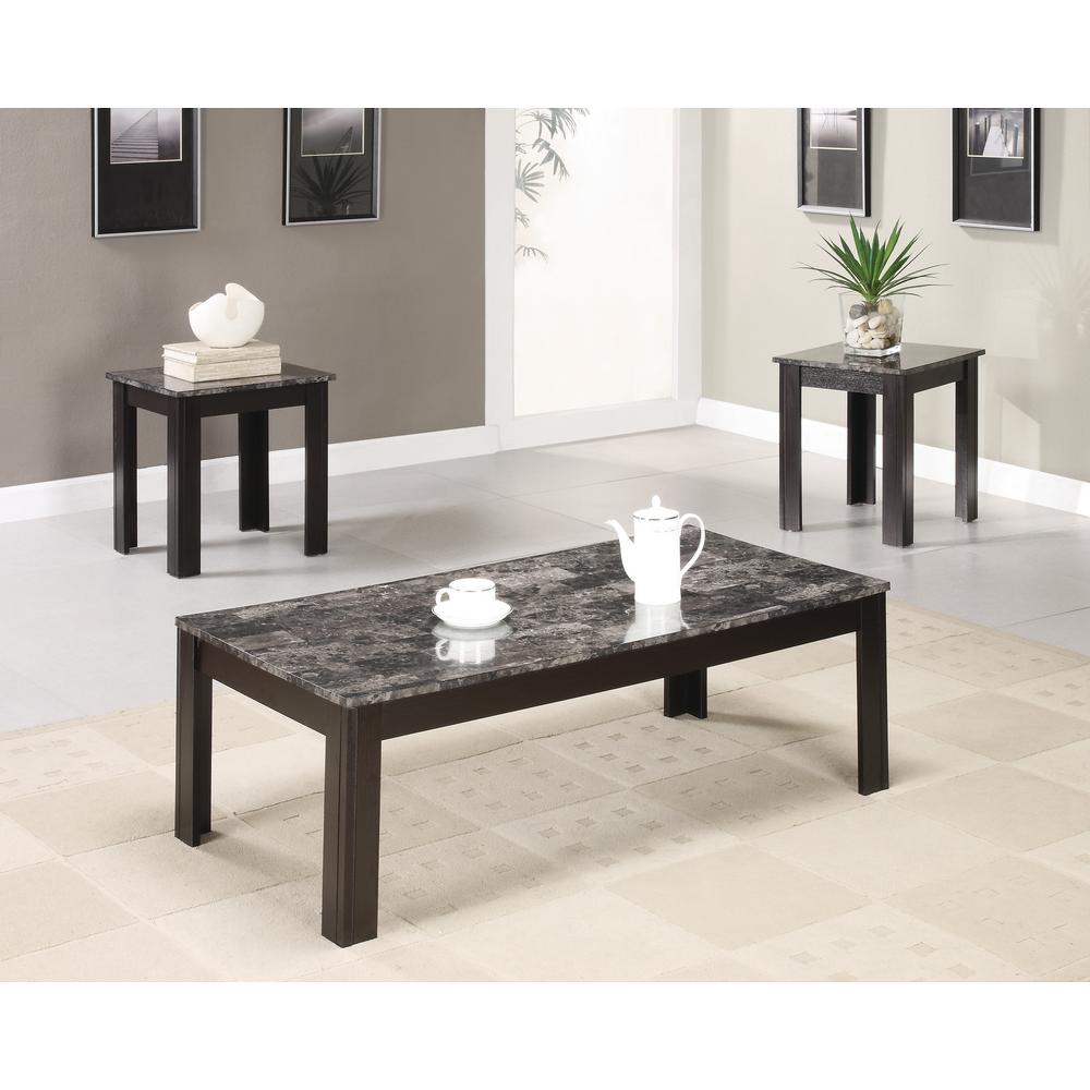 Black 3 Piece Occasional Table Set With Marble Looking Top Black 3 Piece Occasional Table Set With Marble Looking Top