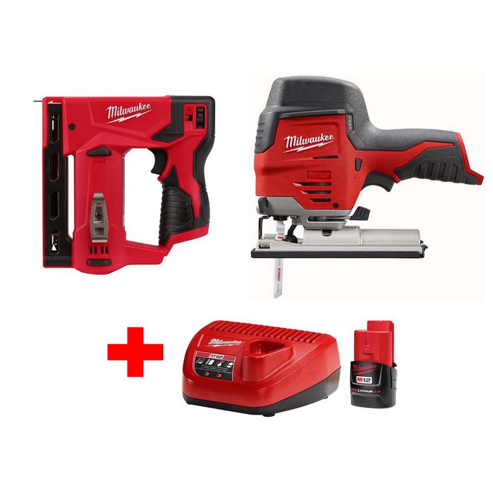 Milwaukee Jig Saw Crown Stapler 3/8 in. Combo Kit LithiumIon Cordless