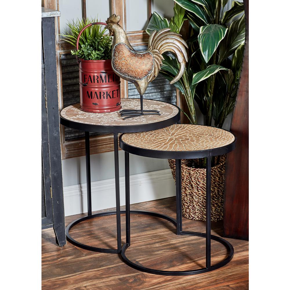 Short Under 20 In Wood Farmhouse End Tables Accent Distressed Brown And Black Round Nesting Tables Set Of 3