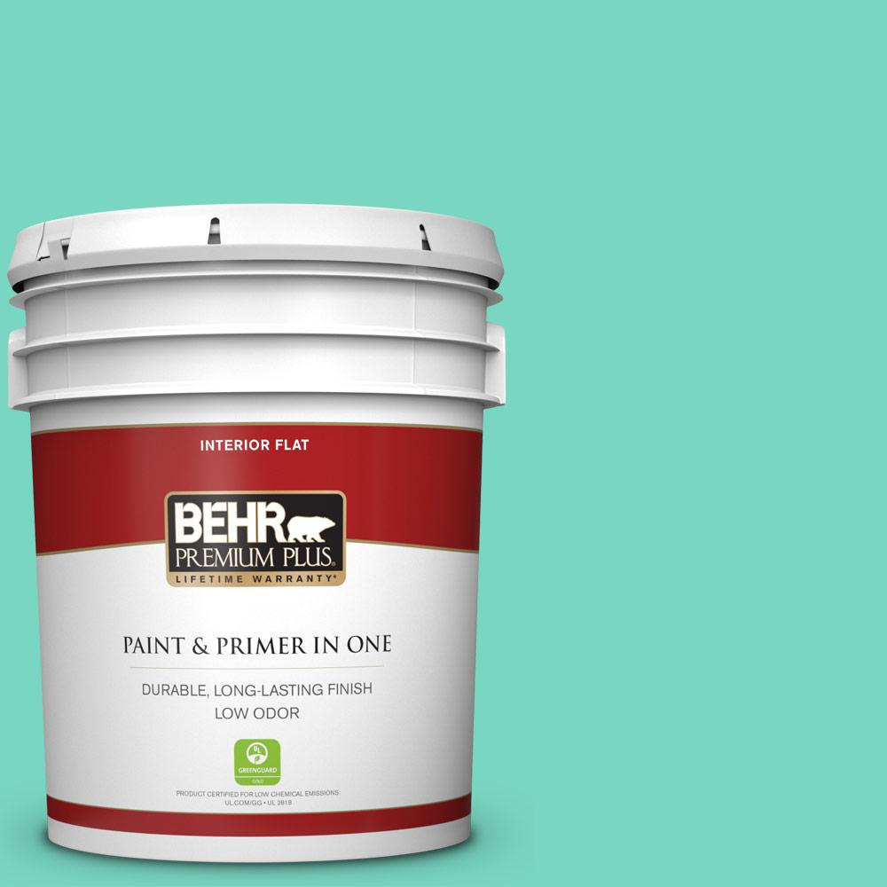 BEHR Premium Plus 5 gal. 480A3 Mint Majesty Flat Low Odor Interior