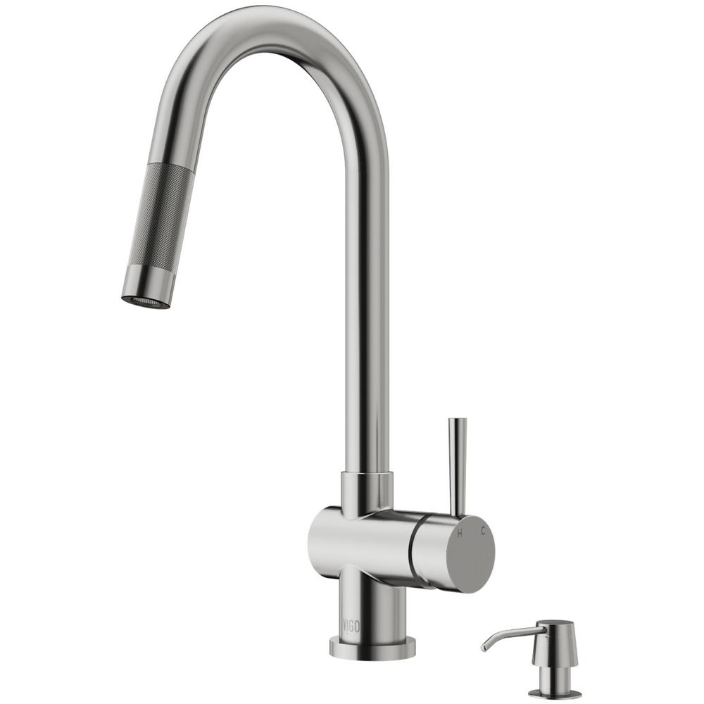 VIGO Gramercy Single-Handle Pull-Down Sprayer Kitchen Faucet with Soap Dispenser in Stainless Steel, Silver was $204.9 now $163.9 (20.0% off)