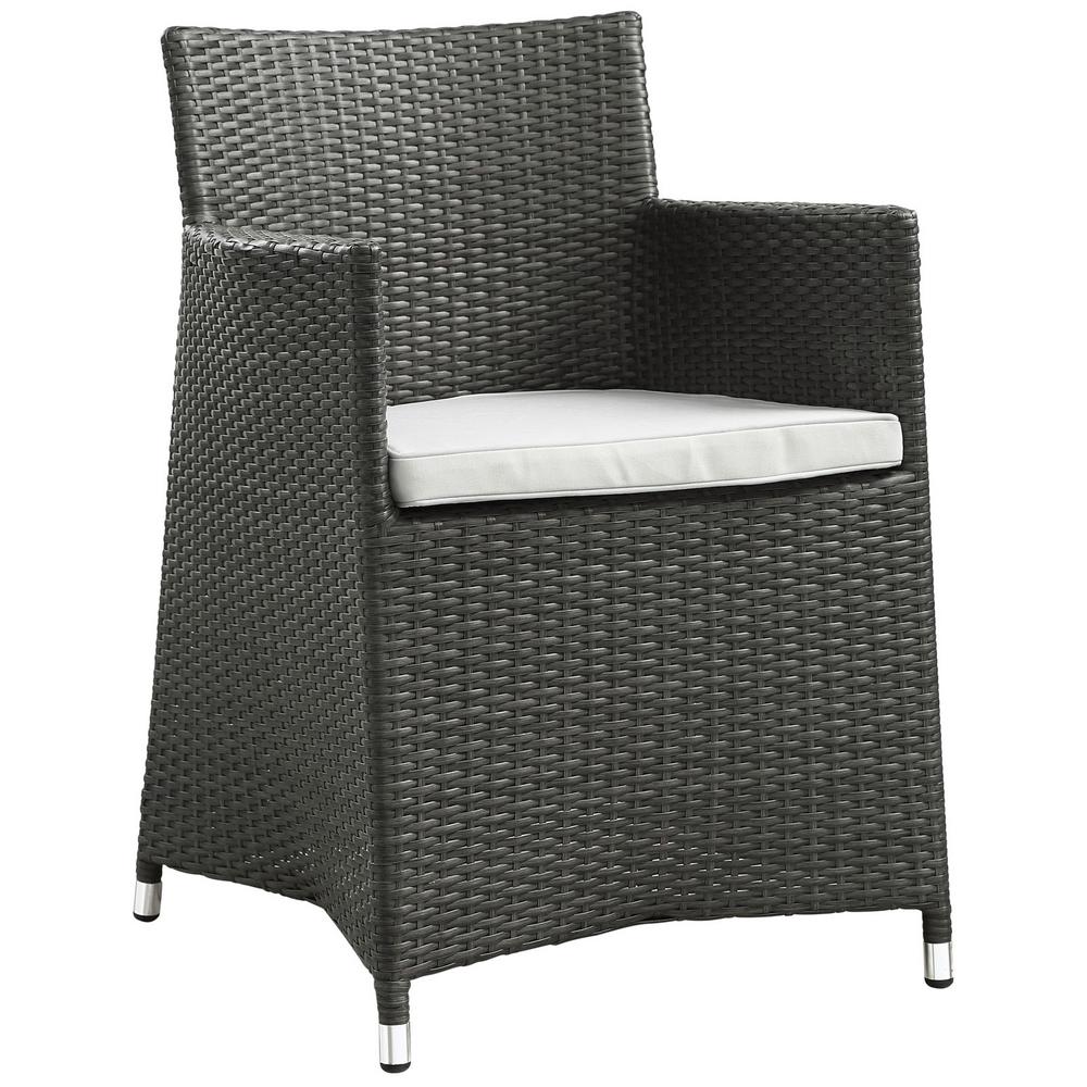 Modway Junction Wicker Outdoor Patio Dining Chair In Brown With Modway Junction Wicker Outdoor Patio Dining Chair In Brown With White Cushions
