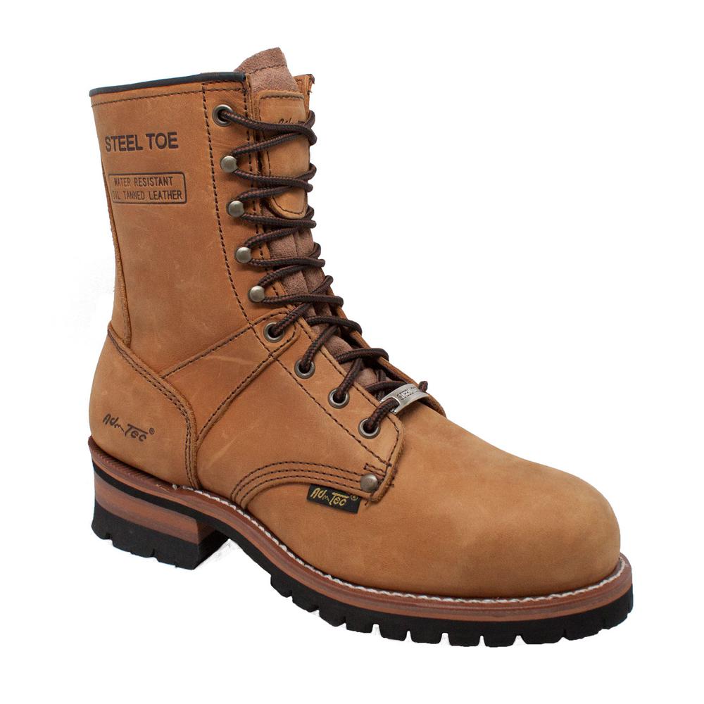 Adtec Men's Brown Crazy Horse Leather Steel Toe Logger Boot1740M095