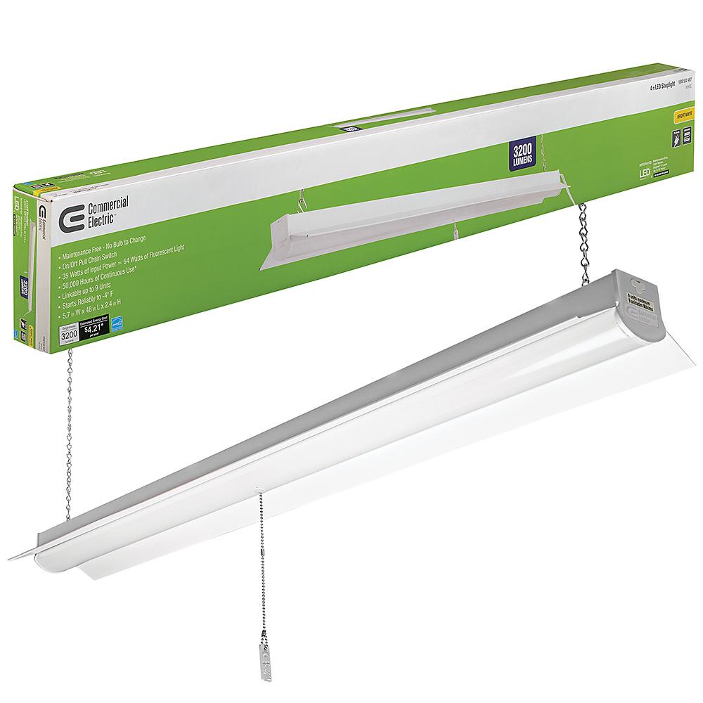 Commercial Electric 4 ft. 64-Watt Equivalent Integrated LED White Shop Light Linkable 3200 Lumens 4000K Bright White 5 ft. Cord Included