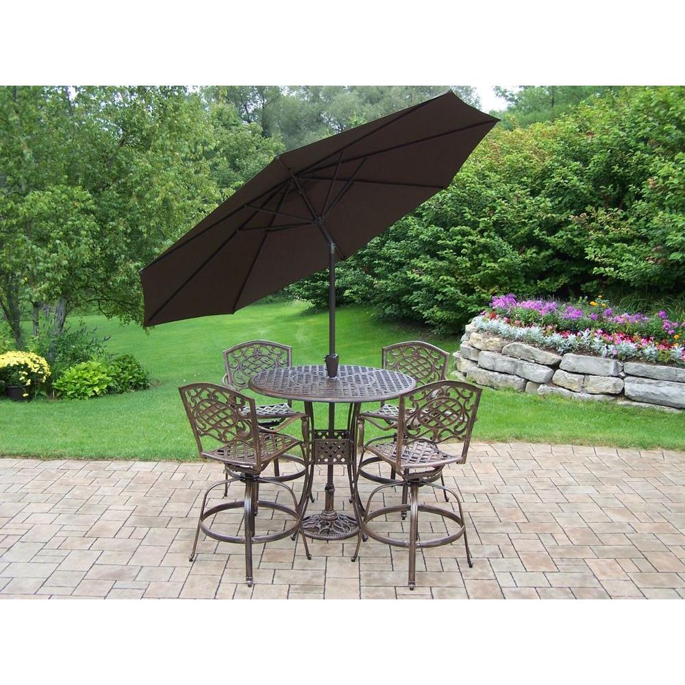 Oakland Living Elite Mississippi Cast Aluminum 5 Piece Swivel Patio Bar Set With Tilting Umbrella And Stand Oakland Living Elite Mississippi Cast Aluminum 5 Piece Swivel Patio Bar Set With Tilting Umbrella And Stand