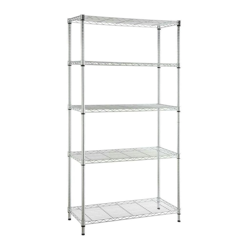 HDX Deco 16 in. x 36 in. x 72 in. Chrome Wire 5Tier Garage Shelving UnitEHWSTHDUS503 The