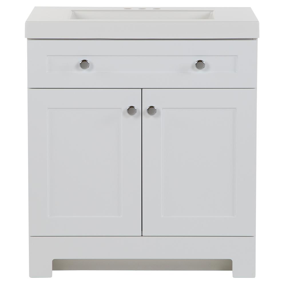 Glacier Bay Everdean 30.5 inch W x 19 inch D x 34 inch H Bath Vanity in White with Cultured Marble Vanity Top in White with White Basin