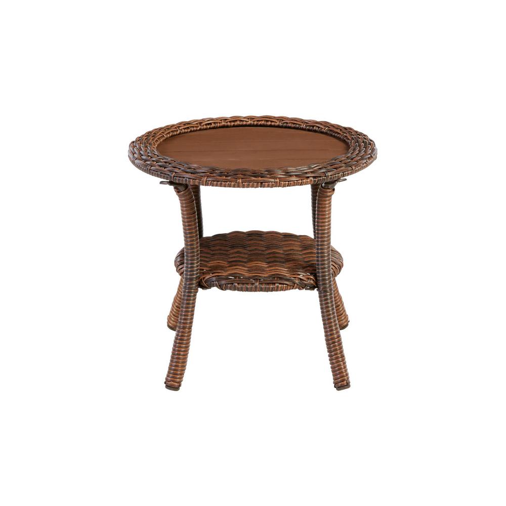 Hampton Bay Cambridge Brown Wicker Outdoor Side Table 65 17148b8 The Home Depot