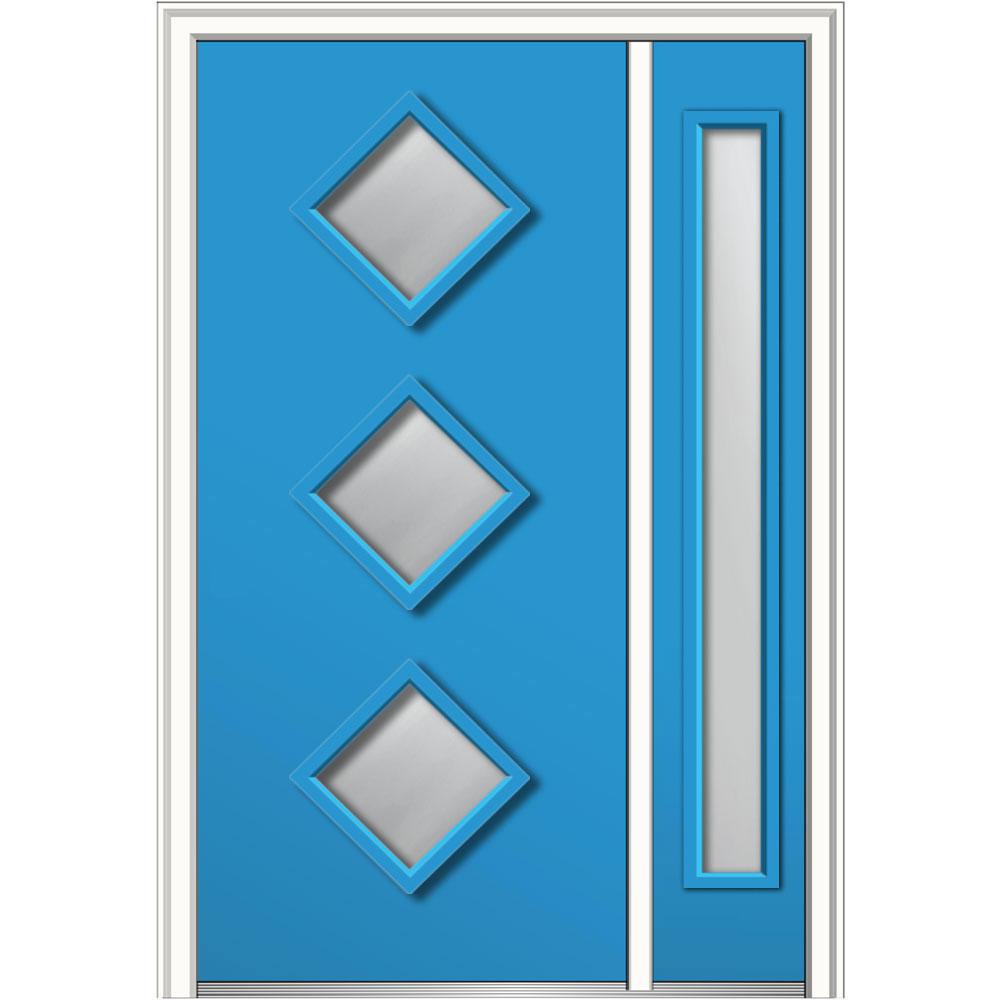 Mmi Door 48 In X 80 In Frosted Glass Right Hand 3 Lite Diamond Modern Painted Fiberglass Smooth Prehung Front Door W Sidelites