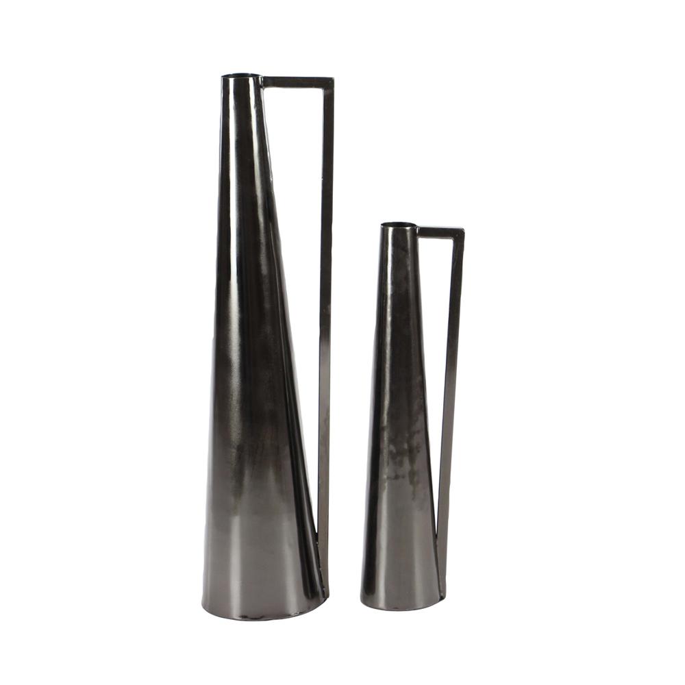 Litton Lane Black Iron Decorative Vase With Inverted L Handle Set