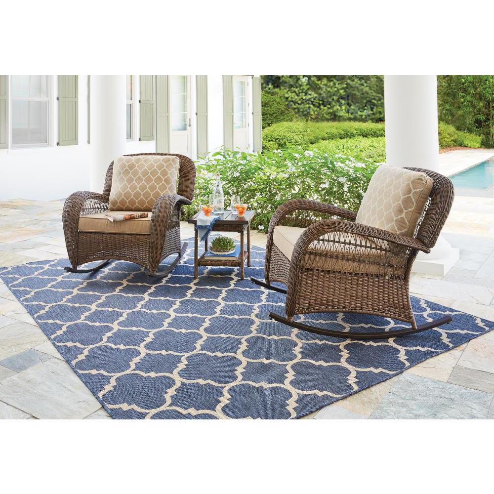 Hampton Bay Beacon Park Brown 3 Piece Wicker Outdoor Rocking Chat