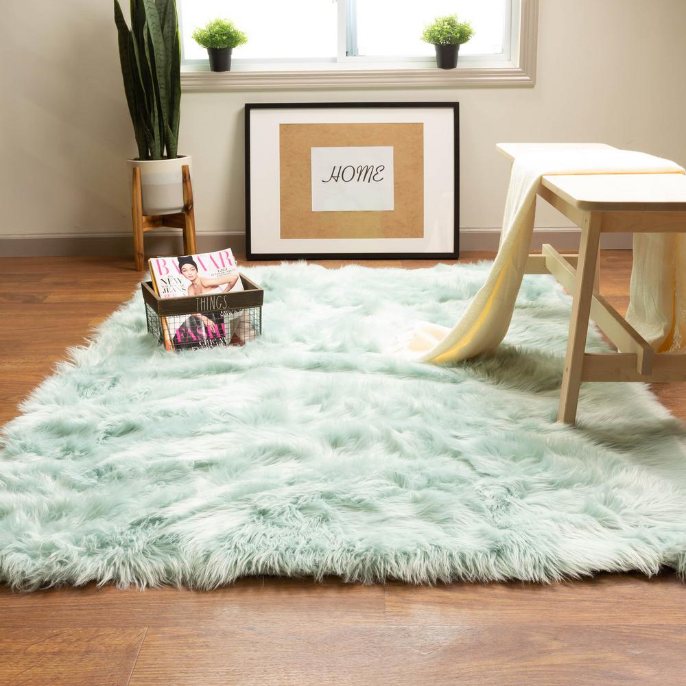 Super Area Rugs Serene Silky Faux Fur Fluffy Shag Rug Teal 3' x 5'SAR