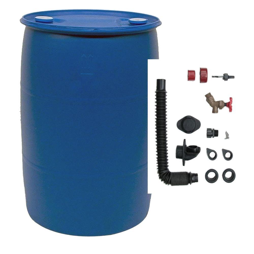 55 Gal Blue Plastic Drum Pth0933 The Home Depot 55 Gal Blue Plastic Drum Diy Rain Barrel Bundle With Diverter System