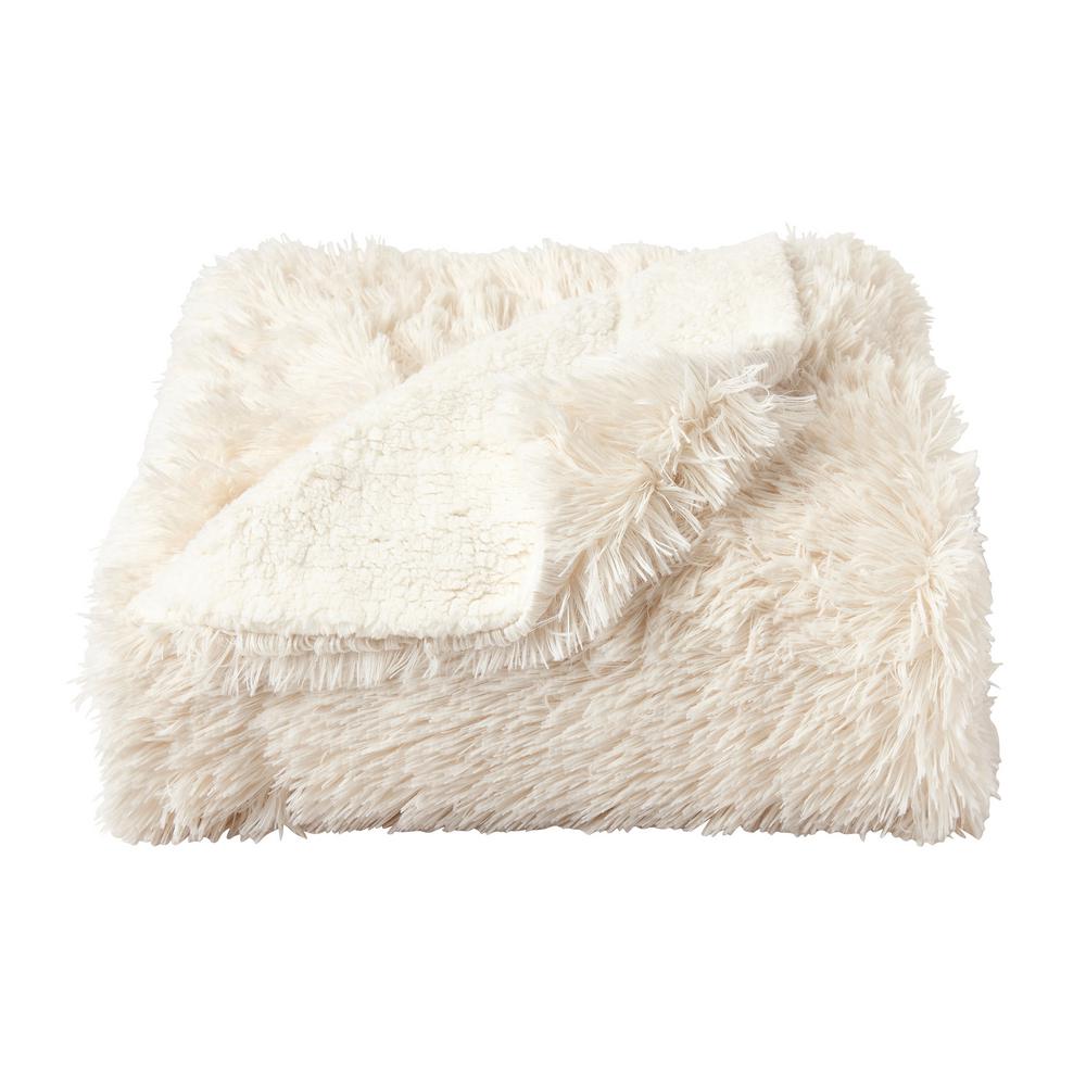 Lavish Home Oversized Long Pile Chiffon White Faux Fur Hypoallergenic Throw Blanket 66HD Throw030 The Home Depot
