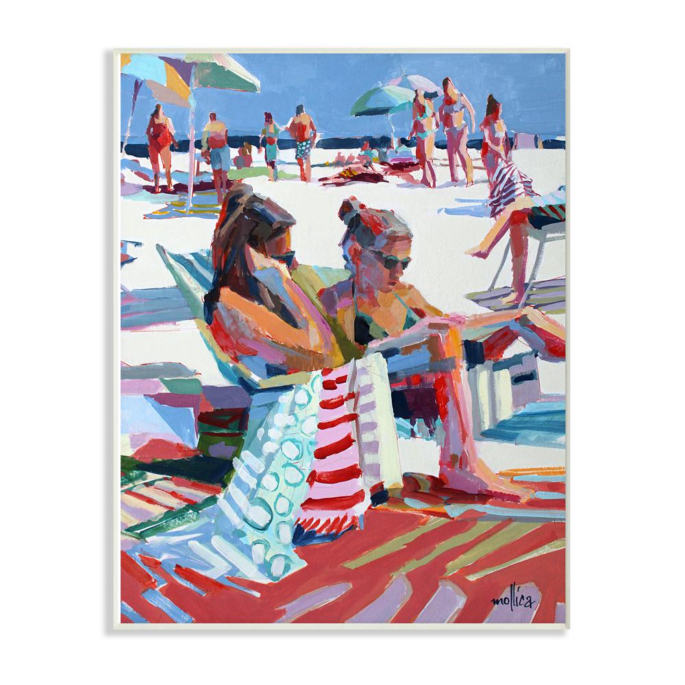 The Stupell Home Decor Collection 10 In X 15 In Bright Colored Painting Girls Reading At The Beach By Patti Mollica Wood Wall Art Cwp 349 Wd 10x15 The Home Depot